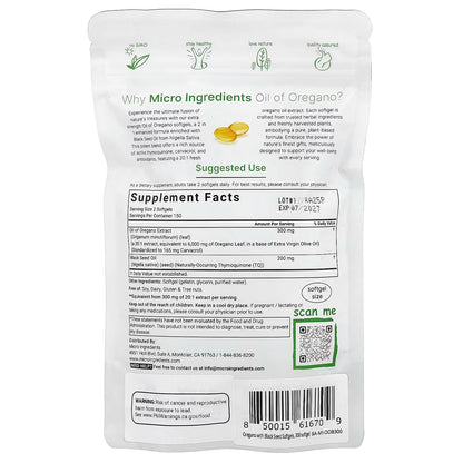Micro Ingredients Oregano Oil with Black Seed Oil para defensa inmune fortalecida