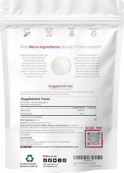 Micro Ingredients Myo & D-Chiro Inositol Powder para equilibrio hormonal y apoyo ovárico