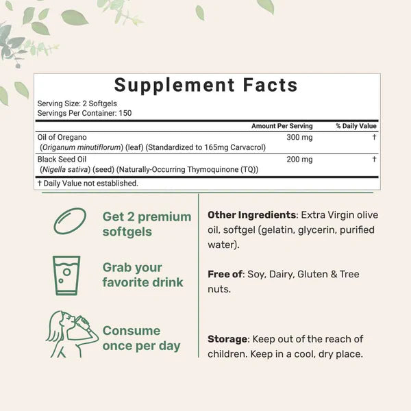 Micro Ingredients Oregano Oil with Black Seed Oil para defensa inmune fortalecida