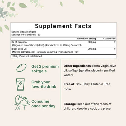 Micro Ingredients Oregano Oil with Black Seed Oil para defensa inmune fortalecida