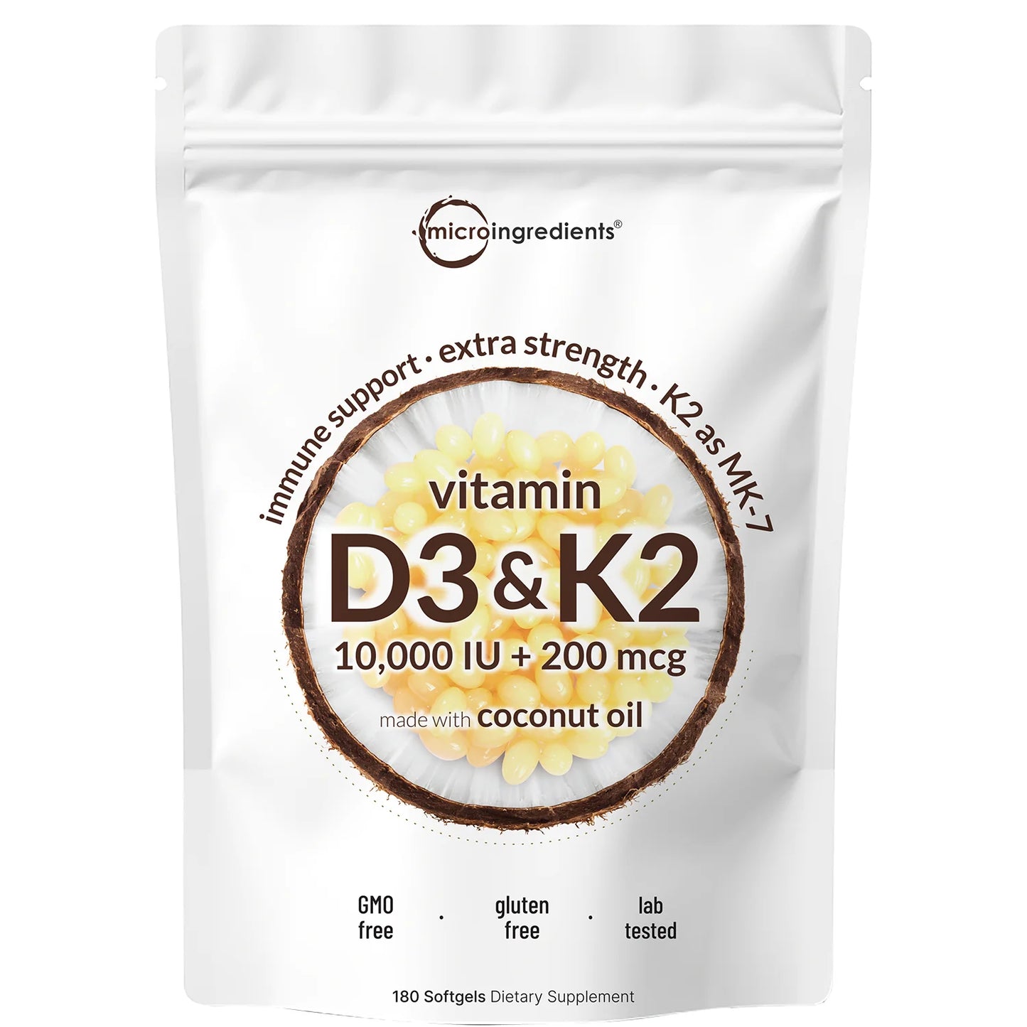 Micro Ingredients Vitamin D3 K2 en softgels para soporte óseo y fortalecimiento inmune
