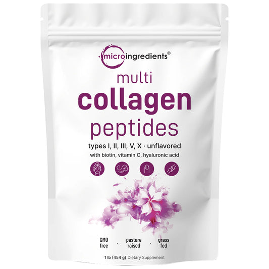 Micro Ingredients Multi Collagen Peptides Powder con AH y biotina para piel firme y sana